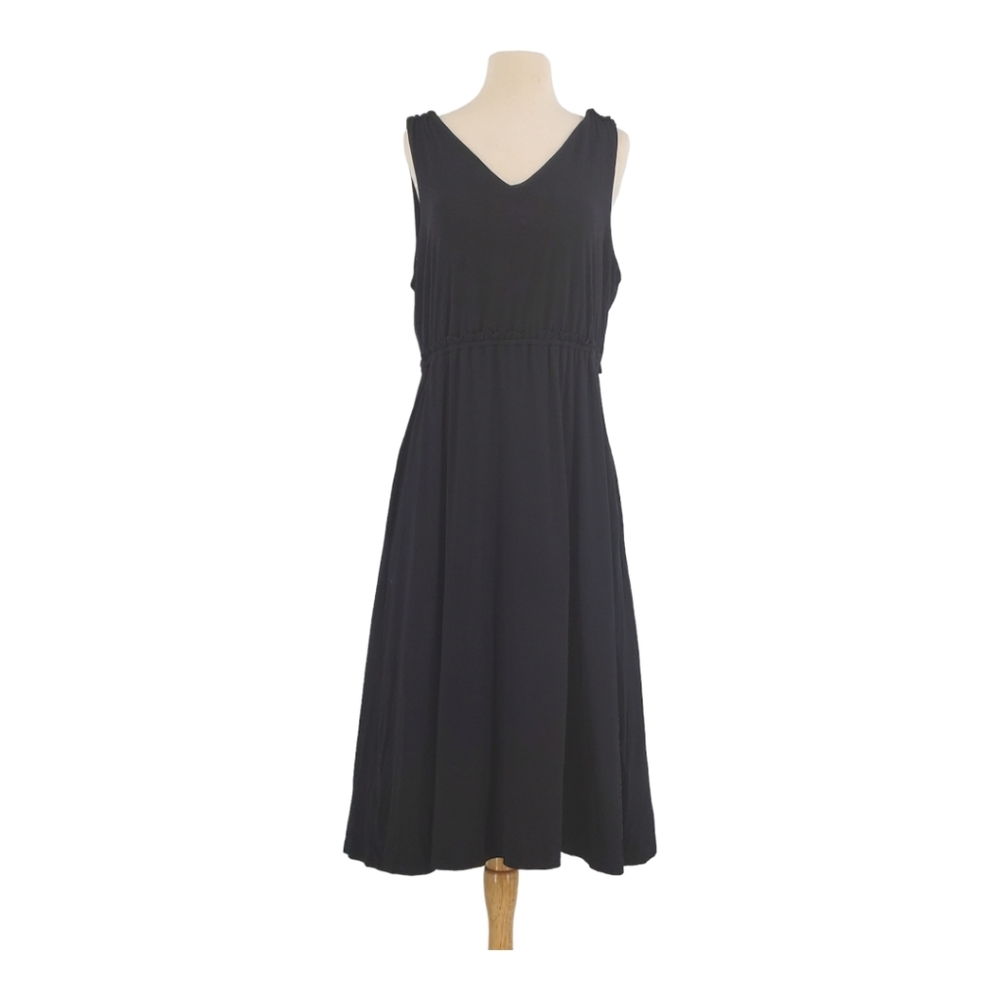 Cynthia Rowley Black V-Neck Sleeveless Stretch Knit Flare Midi Dress X-Large 14